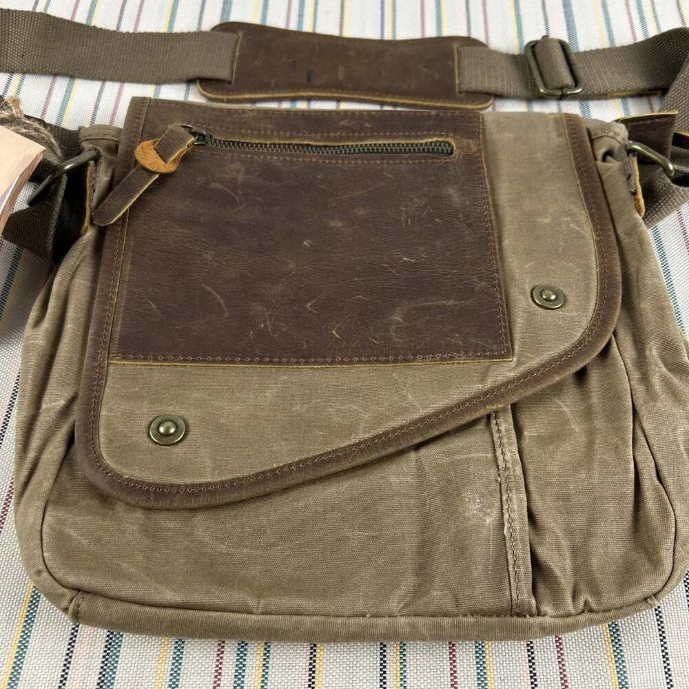 NEW Vere Gloria Crossbody Handbag Leather Canvas Brown Womens Boho Gorpcore